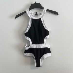 Black & White Colorblock Cutout One-Piece Swimsuit